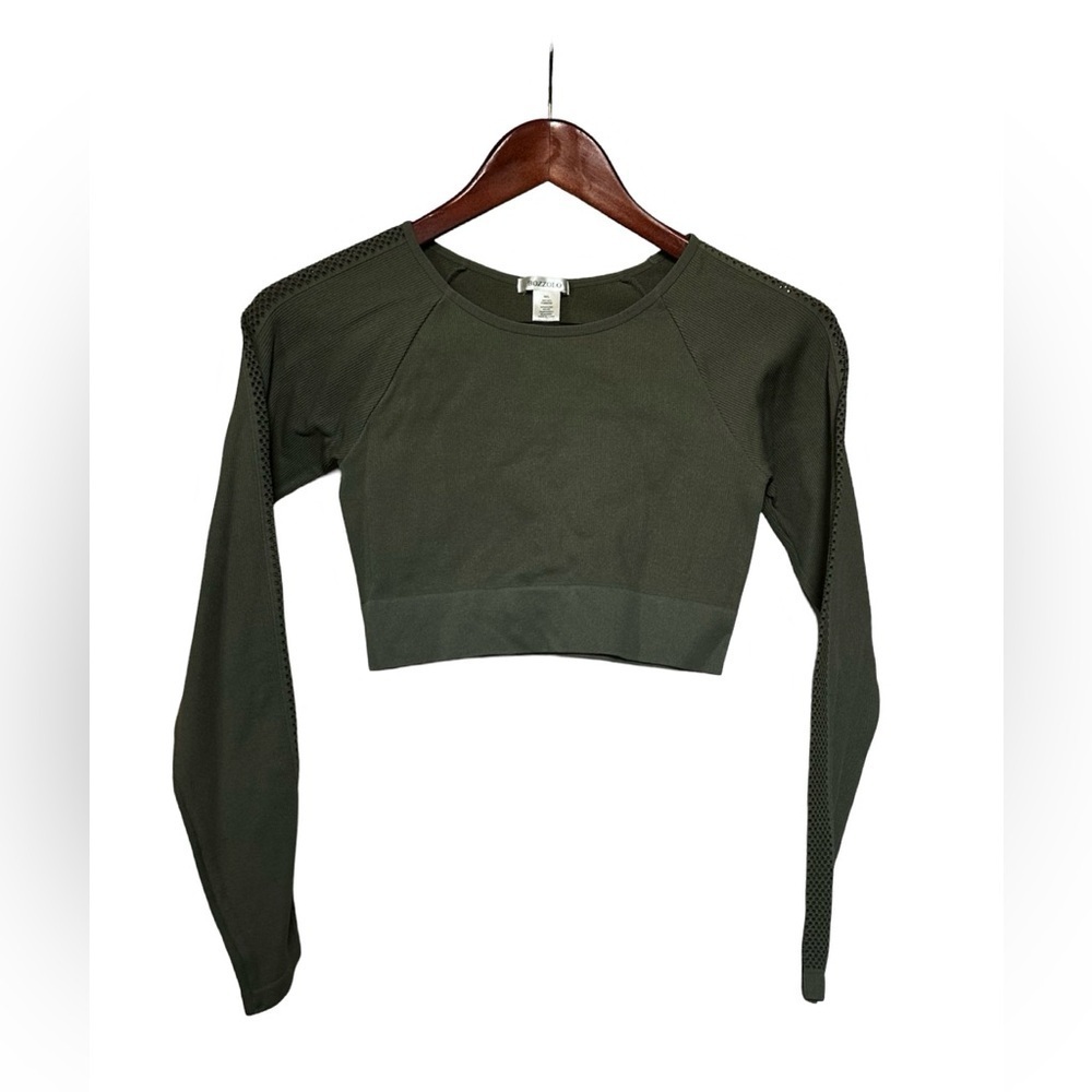 Bazzolo Label Textured Long Sleeve Crop Top Nylon Spandex Olive Green Size M/L.